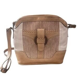 BOC Crossbody Purse Western Boho Woven Faux Leather Saddle Bag Neutral Beige Tan